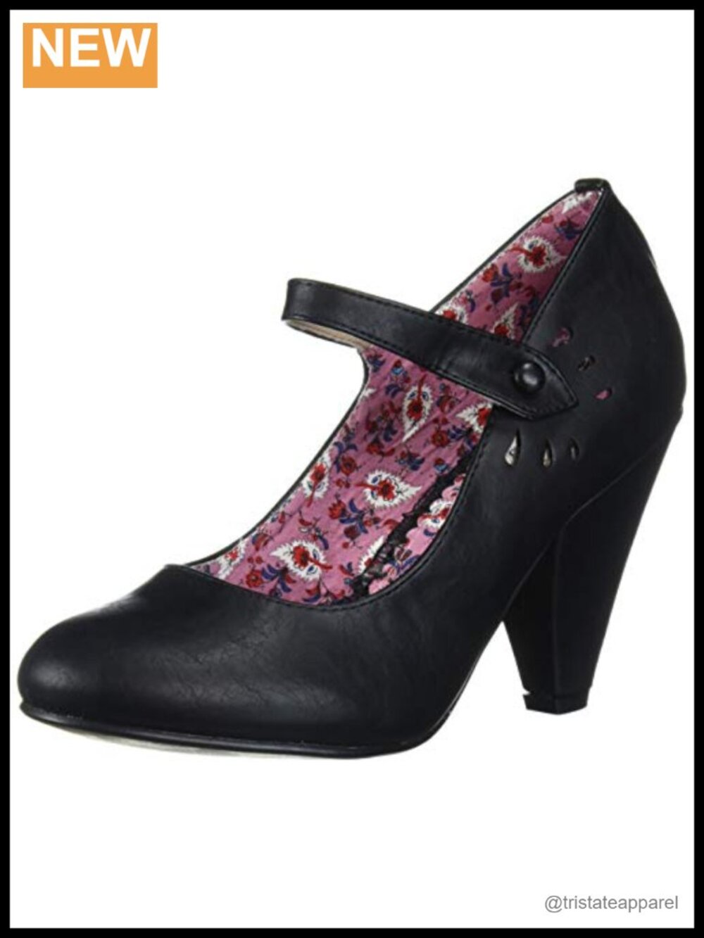 Leather Block Heel Mary Jane Pump with Buckle Closed Toe
